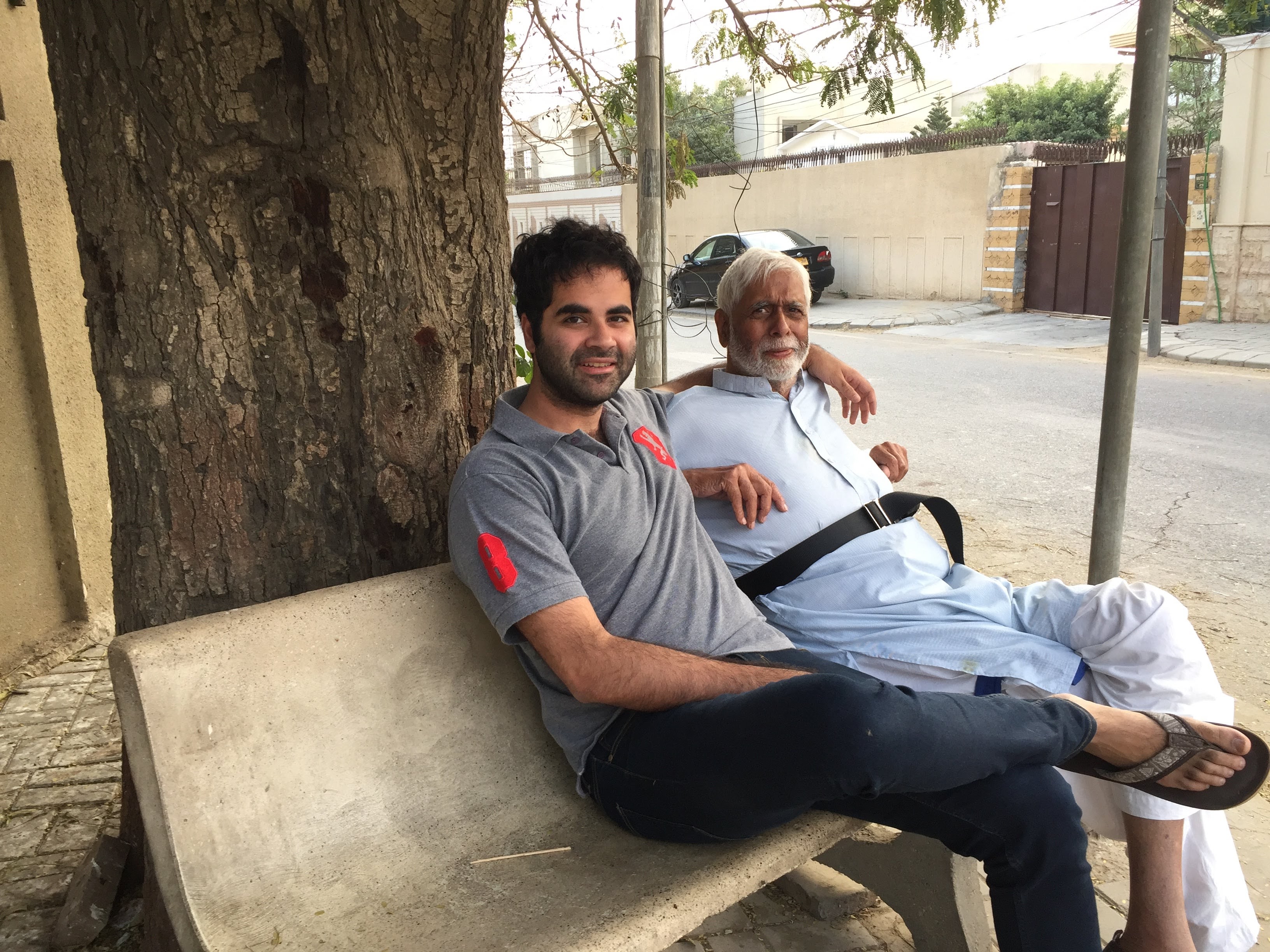 Founder and father on a bench